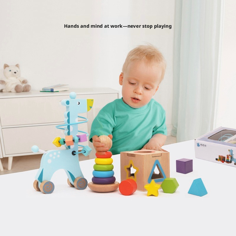 Montessori Wooden Giraffe Beads Walking Shape Matching Rainbow Stacking Set Educational Toy for 5 to 7 Years Old