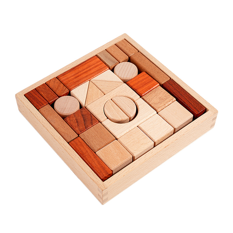 Children's Educational DIY Toys Building Blocks Large Particles 6 No Paint Original Wood Color Chewable Solid Wood Baby 3 Years
