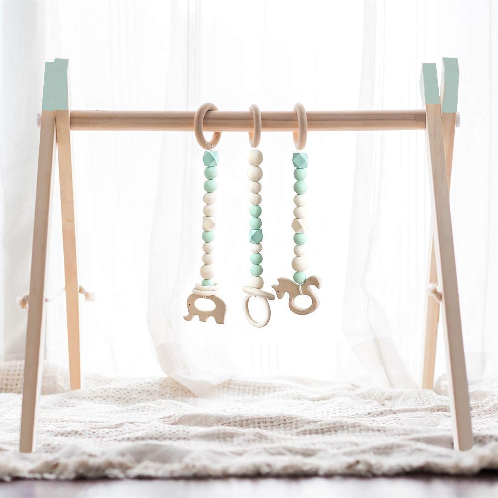 Wholesale Custom High Quality Wood Baby Gym With 3 Wooden Baby Teething Toys Baby Toys