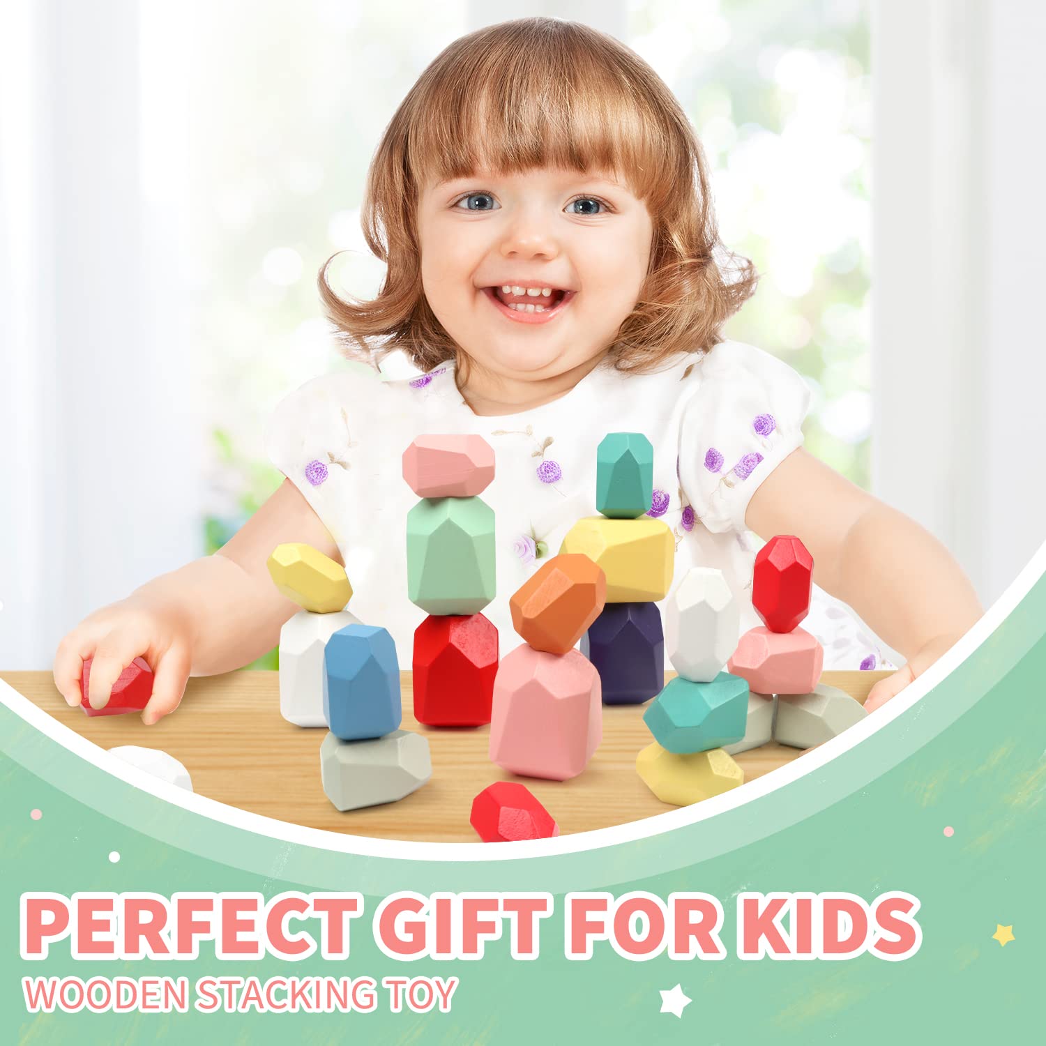 16 Colorful Wood Montessori Toy Building Block Set Stacking Stones Large Wooden Blocks Children's Education Toys for Toddlers