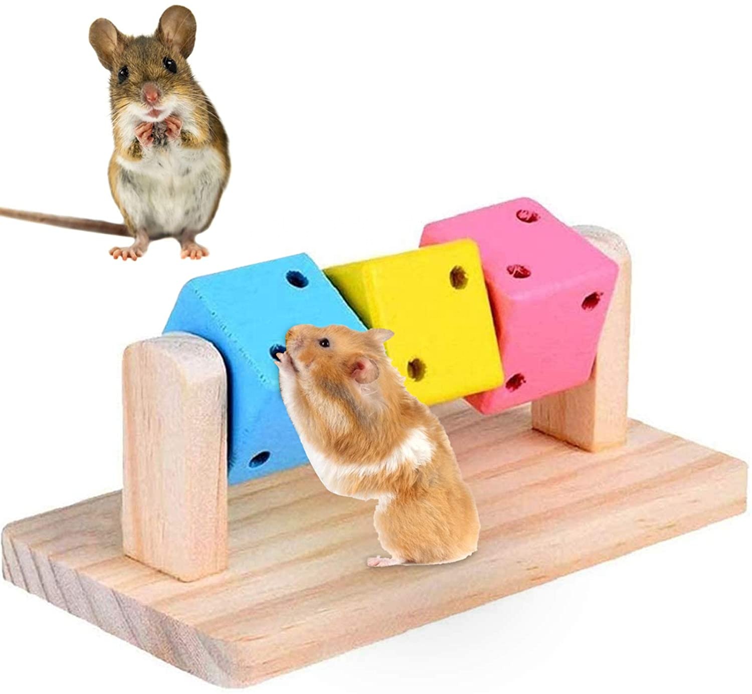 Hamster chew toys, natural wooden molar toys, colorful wooden blocks suitable for intelligent training and play of small animals