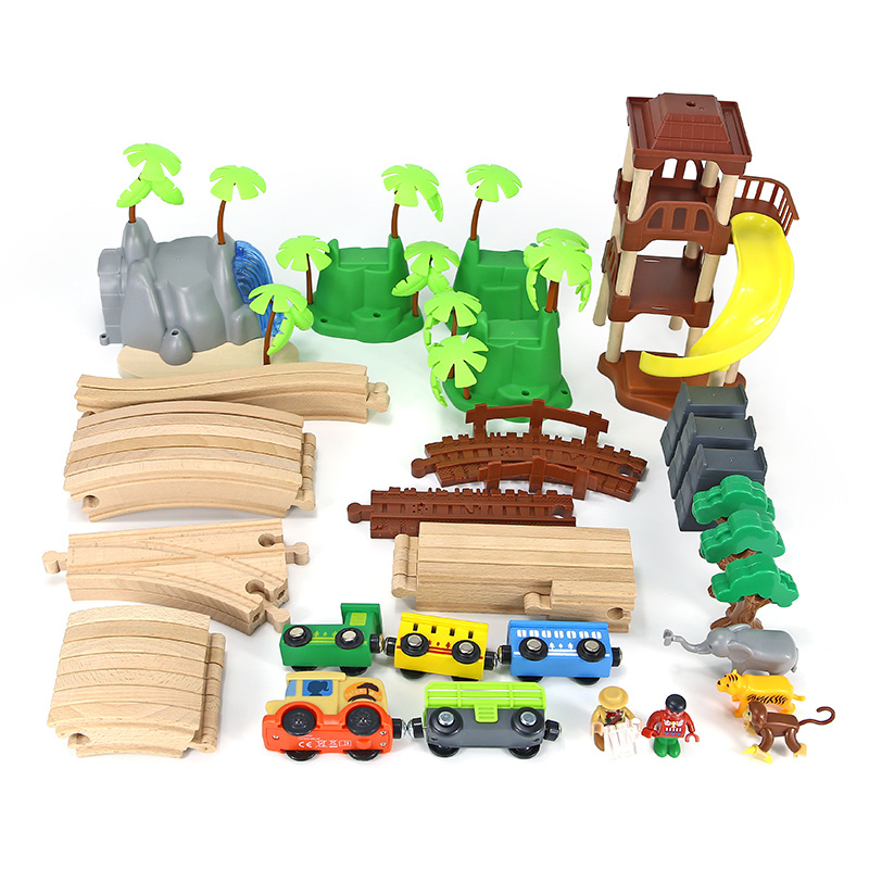 Wooden Education Train Track Sets Jungle Beech Wooden Track Toys Set