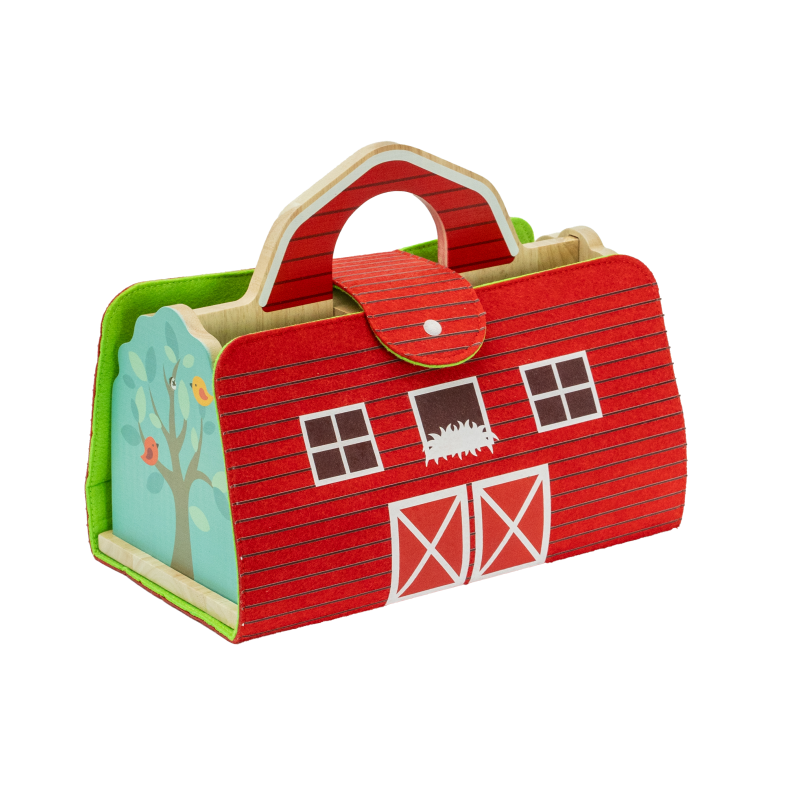 Wooden Carry Along Farm Toy Set for Toddlers Portable Foldable with Barn Farm Animals Figures Pretend Play Playsets