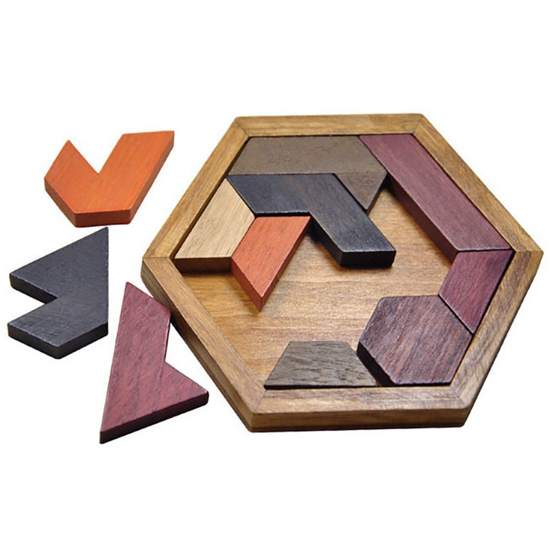 Creative Wooden Hexagon Jigsaw Puzzles Board Geometric Wood Shapes Puzzle Kids Educational Toys