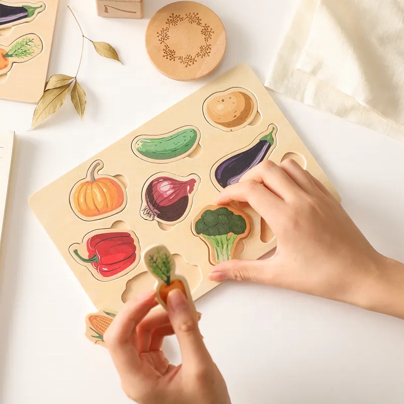 Wooden Puzzle Toys Animal Vegetable Cognitive Matching Montessori Toys Preschool Early Learning Educational Toys for Kids