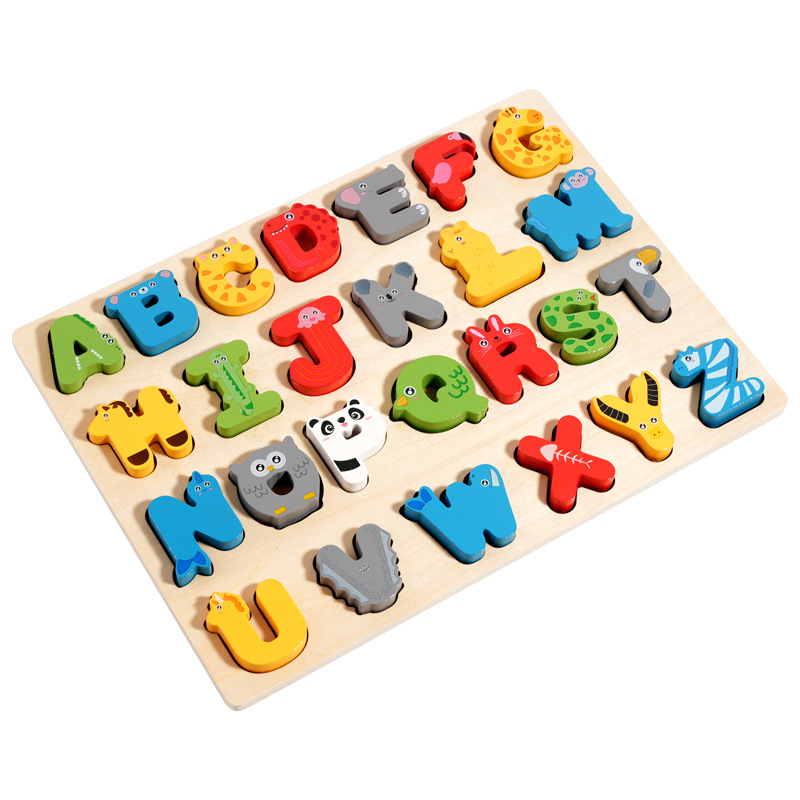 Children Wooden Puzzle Board Cartoon Number Alphabet Cognitive Color Shape Learning Puzzle Toy Kids Educational Wooden Toy