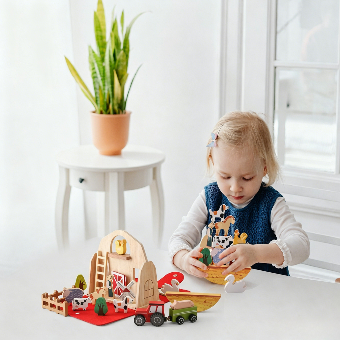 Beiyang Custom Montessori Educational Wooden Barn Farm Stacking Toys For Toddlers 25-36 Months Improve Cognitive Skills