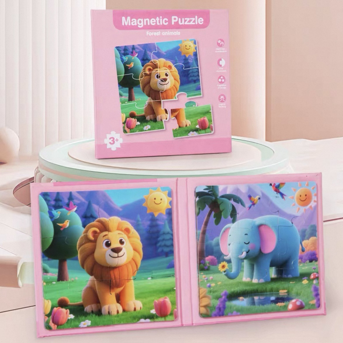 Wooden Children's Magnetic Puzzle Book Transportation Fruits Animals Educational Flat Puzzle Toy for Toddler Brain Development
