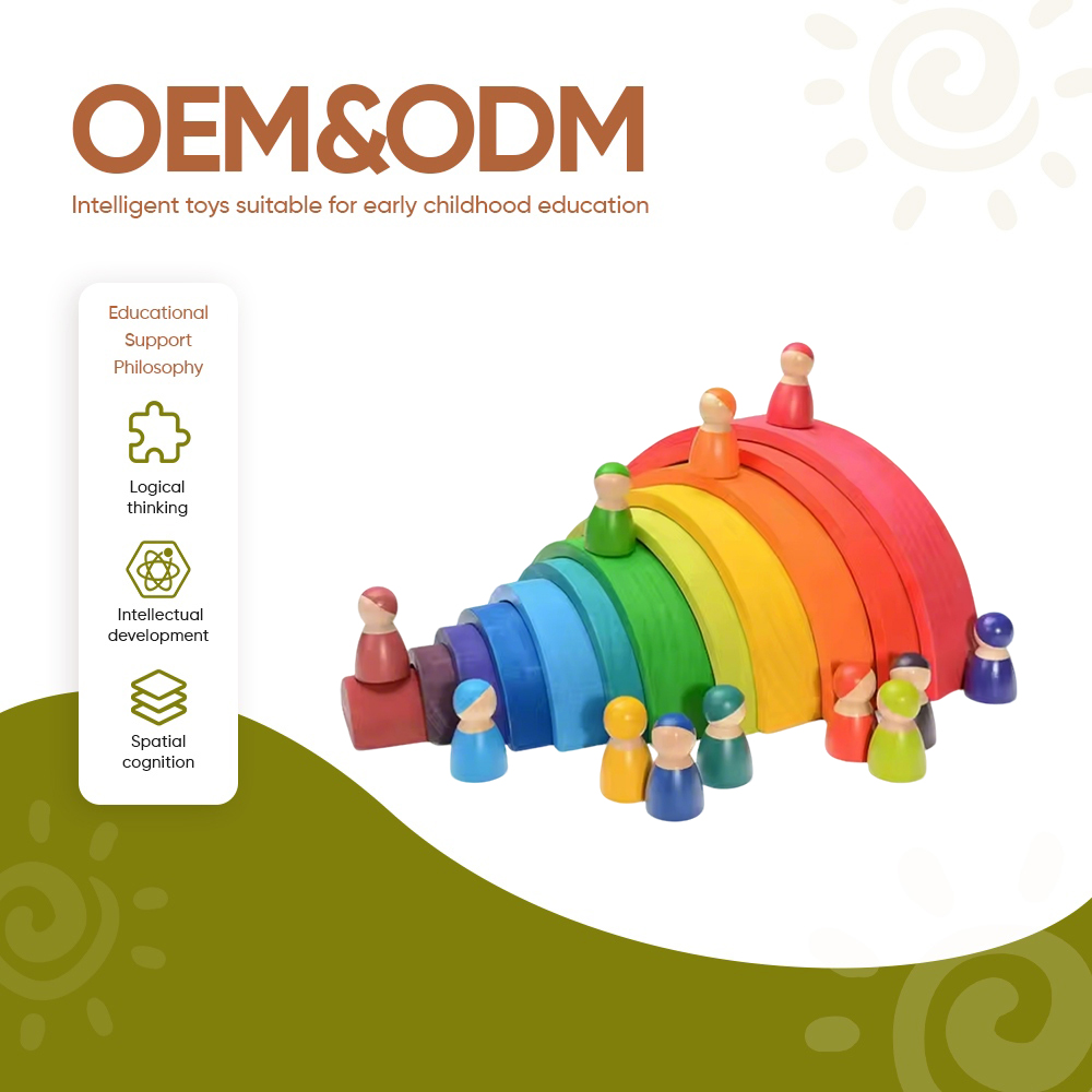 Educational Montessori Waldorf Wooden Grimms Painting Stain Rainbow Stacking Blocks Grapat Wooden Pyramid Rainbow Building