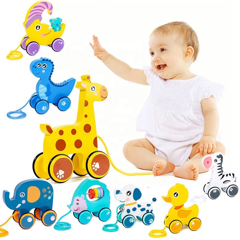 Best-Selling Wooden Pull-Along Walking Bus Toys Early Educational Rolling Animal Pounding Bench Set for Kids and Toddlers