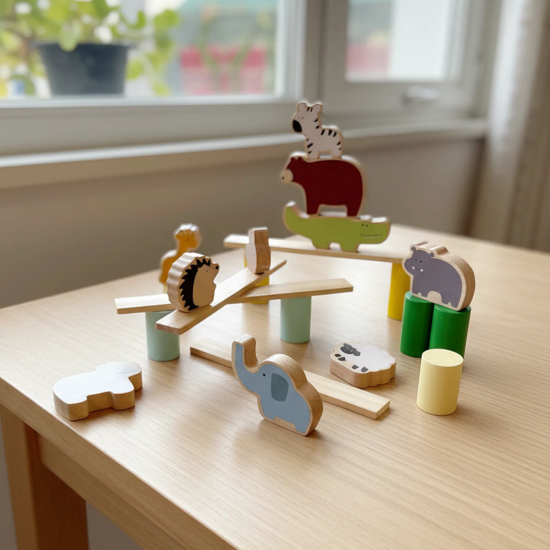 Montessori Creative Animal Balance Stacking Toy Children Learning Toy Wooden DIY Building Blocks Early Educational Toys for Kids