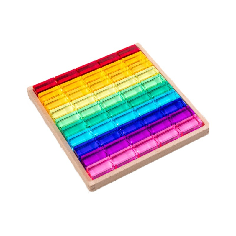 Children Transparent Eco-Friendly &amp; Colorful Stacking Cubes Montessori Educational Toys Magic Gems Acrylic Cube Wooden Building Blocks
