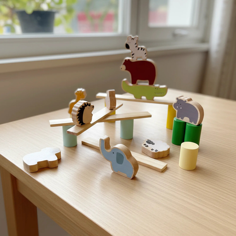 Montessori Creative Animal Balance Stacking Toy Children Learning Toy Wooden DIY Building Blocks Early Educational Toys for Kids