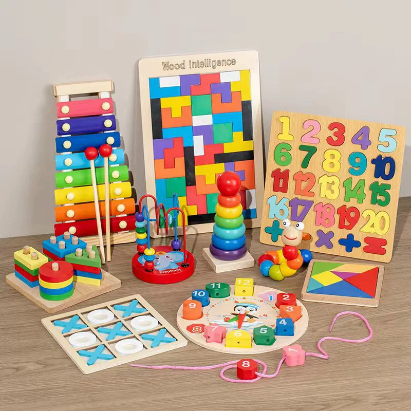 Montessori Figure Stacking Building Block Puzzles Clock Musical Instrument Games Educational Multiple Styles Sets Toys for Kids