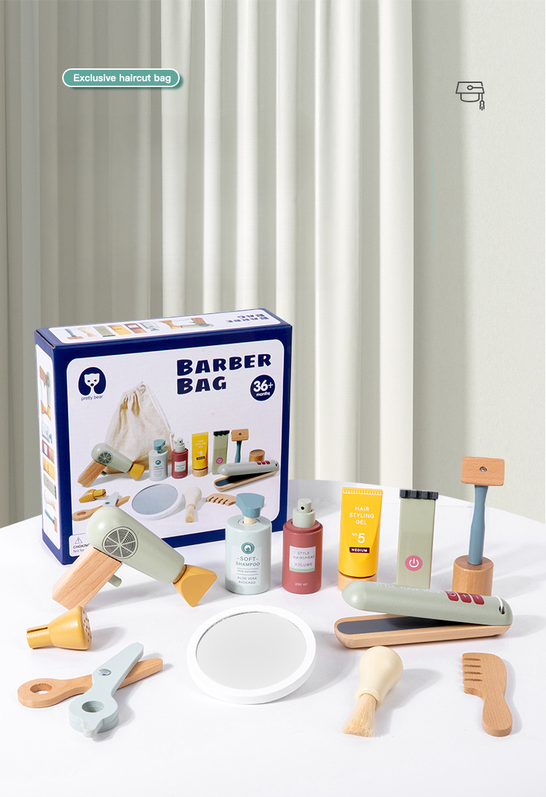 Wooden simulation hair set toy accessory view