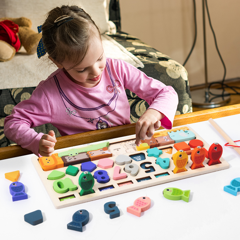 4-in-1 Fishing Building Blocks Game Early Educational Intelligence Development for Children Baby Number Shape Educational Toys