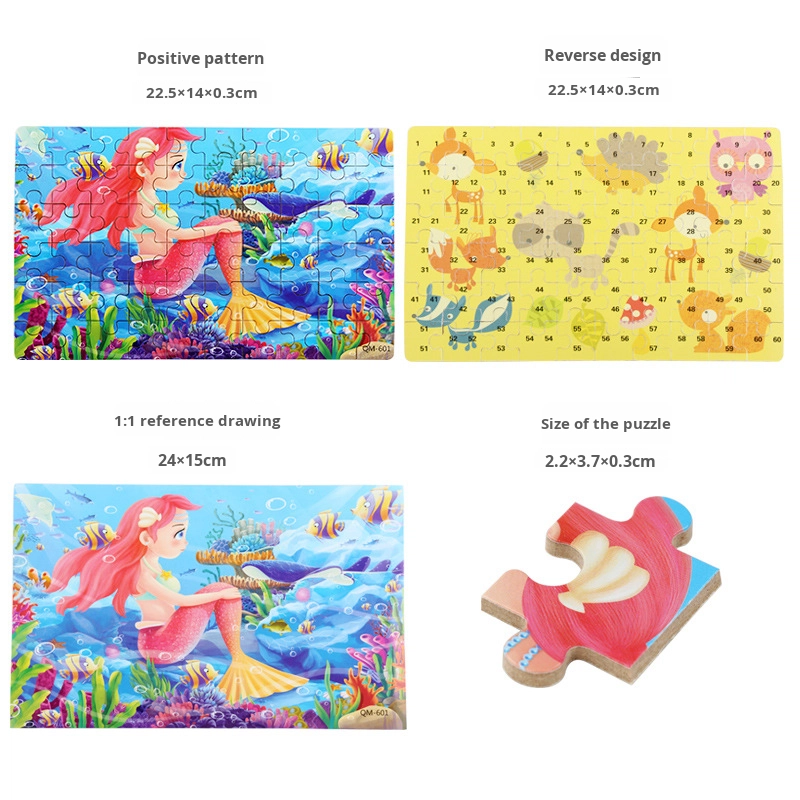 60-Piece Flat Puzzle for Children's Early Education Age 3-6 Iron Box Anime Cartoon Wooden Toys Made From Wood