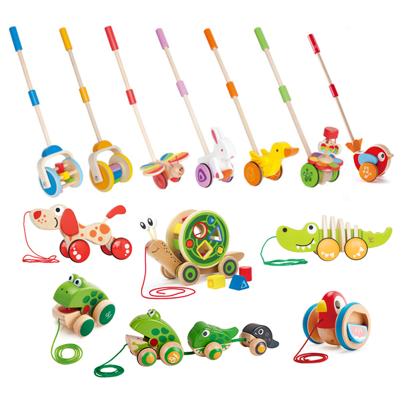 Wooden Cartoon Animal Dinosaur Montessori Rope Along Shape Toy Early Educational Creative Kid Push/pull Toys Walkers
