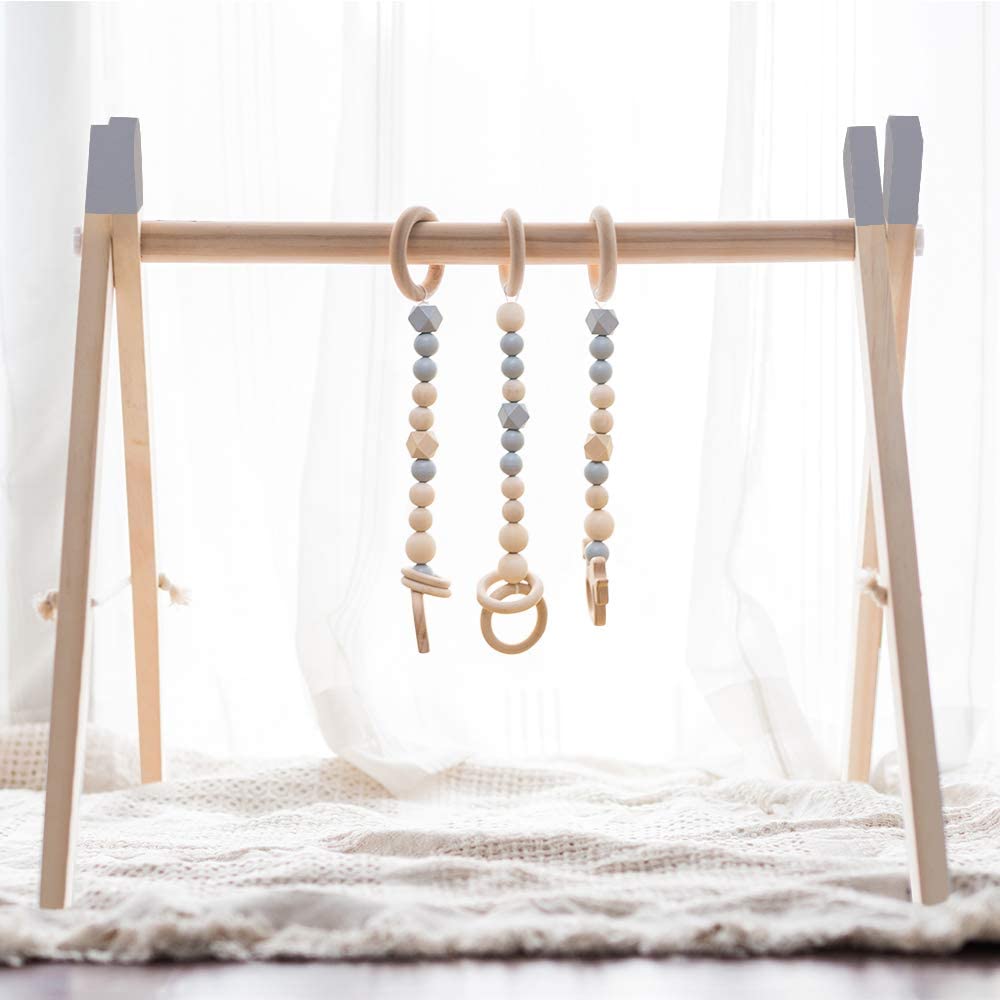 Wholesale Custom High Quality Wood Baby Gym With 3 Wooden Baby Teething Toys Baby Toys
