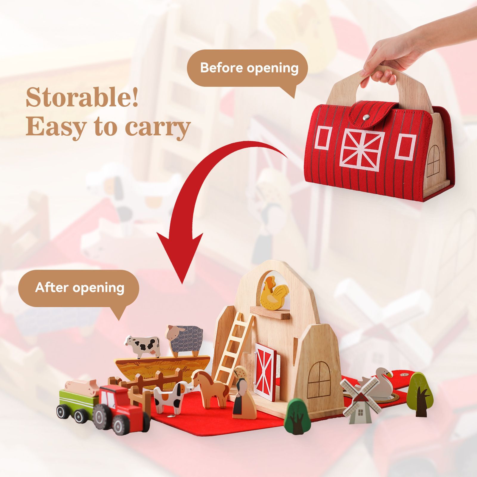 Beiyang Custom Montessori Educational Wooden Barn Farm Stacking Toys For Toddlers 25-36 Months Improve Cognitive Skills