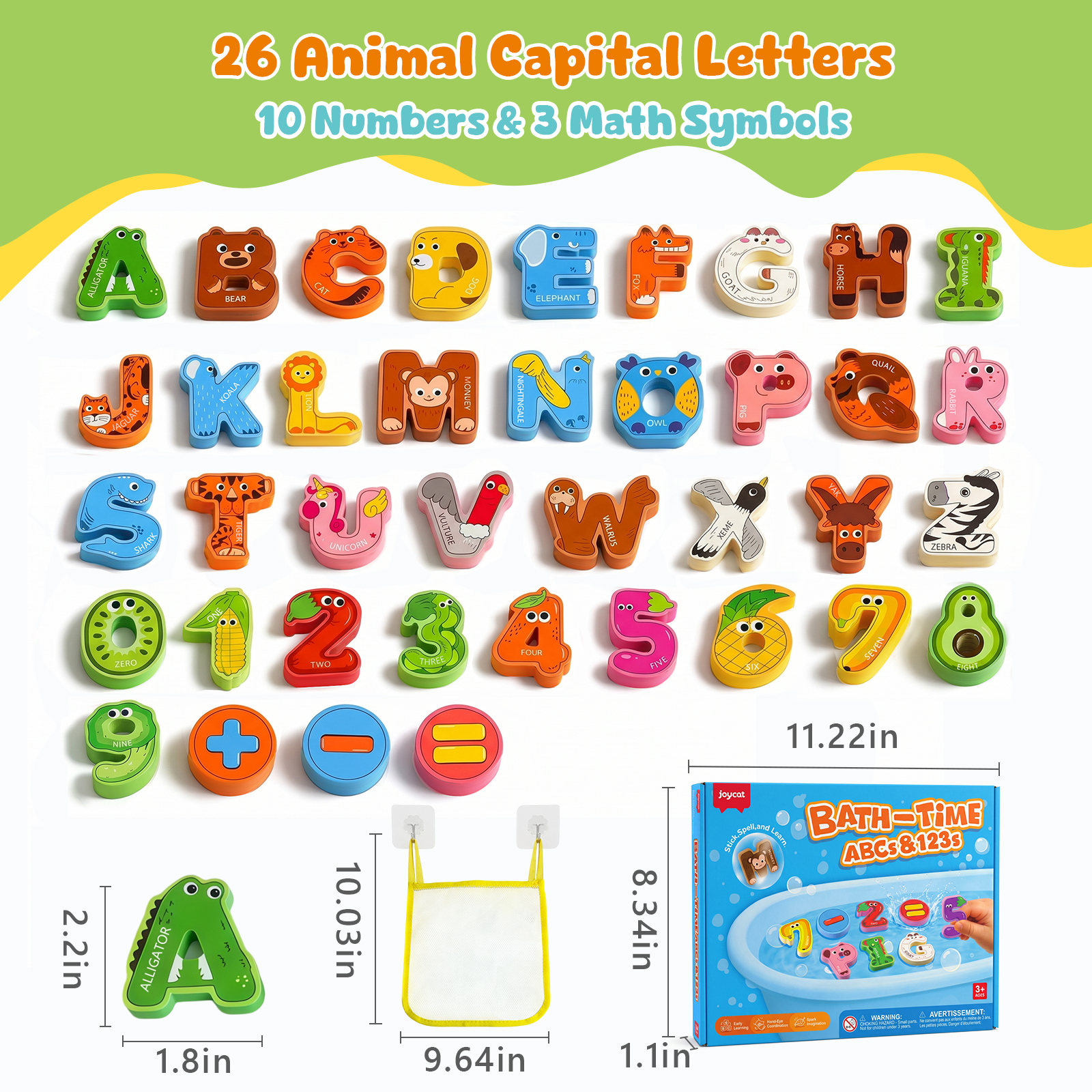 Joycat Wood Thick Alphabet Uppercase Letters Number Cute Animal Design Educational Toy Set for Toddlers Preschool