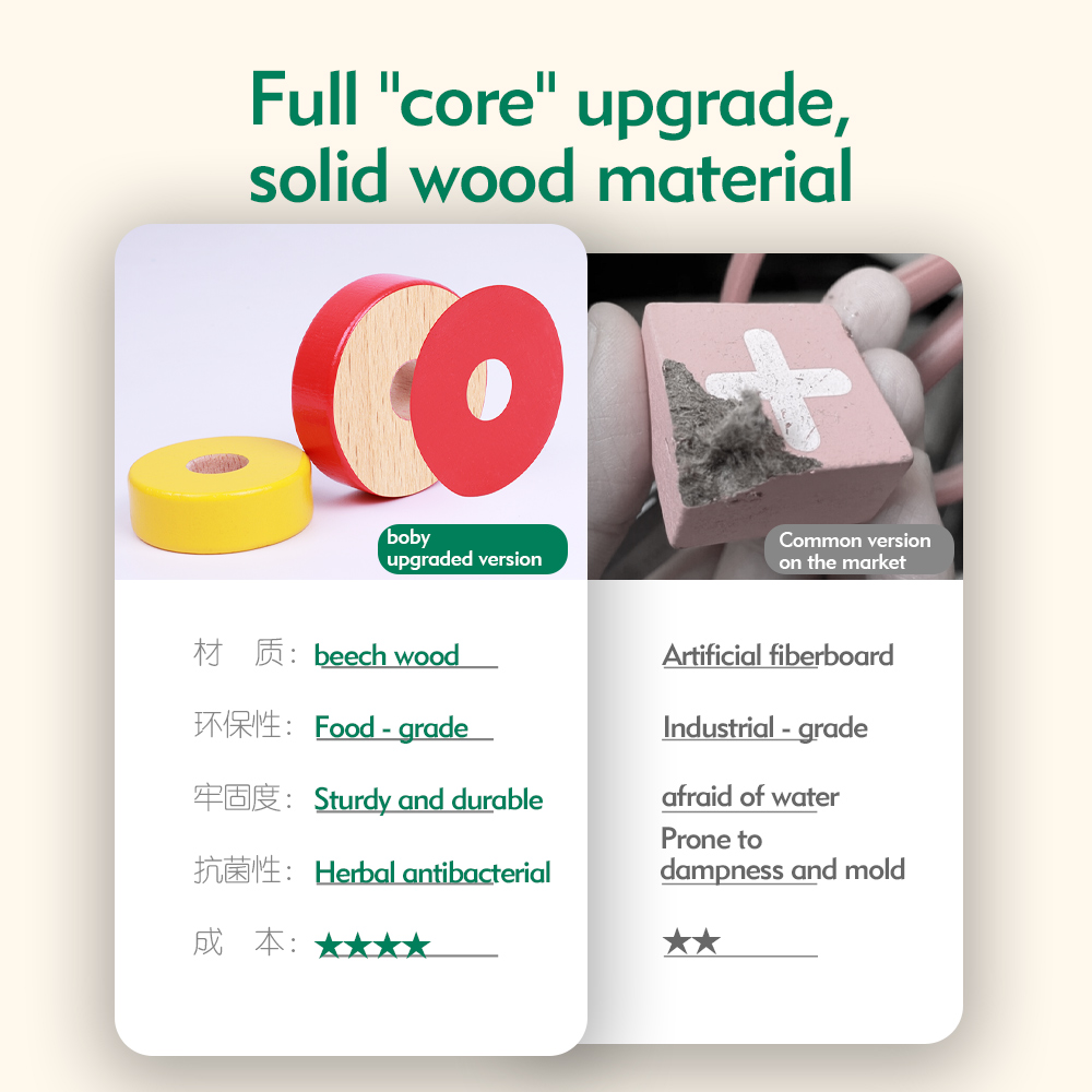 Montessori Wooden Educational Toys for Toddlers 1-3 Years Horizontal Disc Stacking Ring Toy