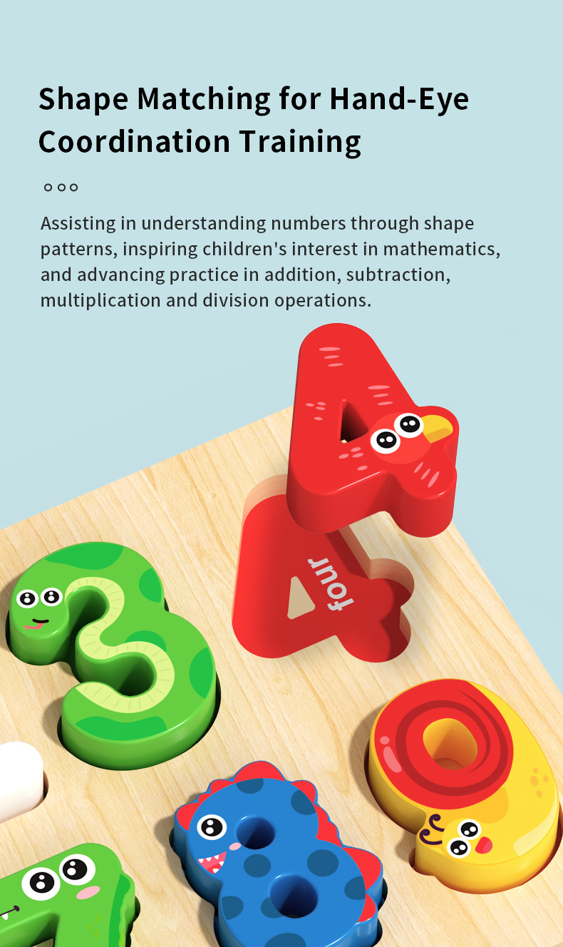Children Wooden Puzzle Board Cartoon Number Alphabet Cognitive Color Shape Learning Puzzle Toy