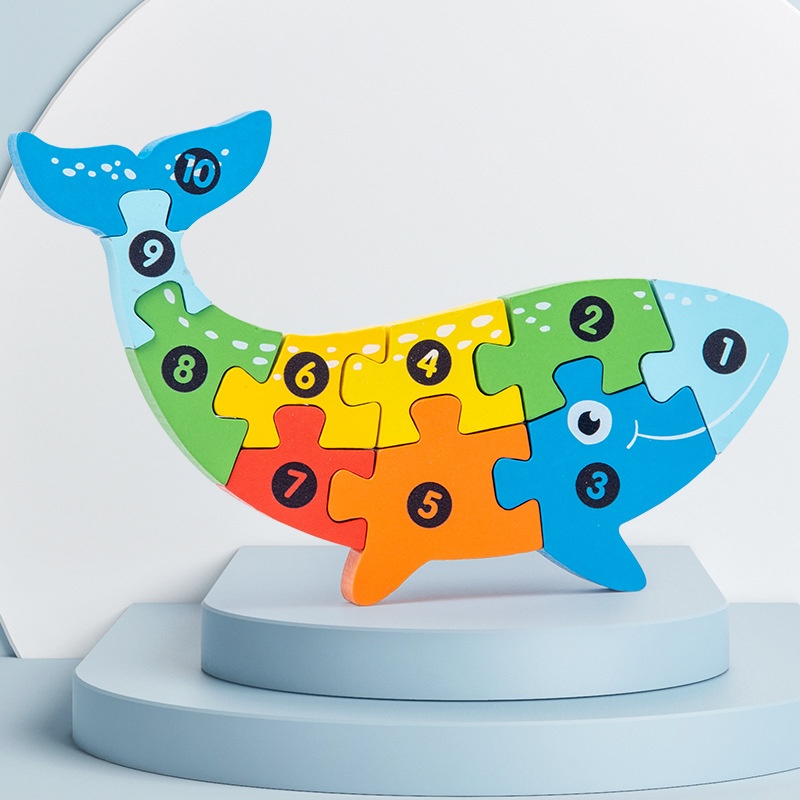 Wooden Educational Building Blocks Animal Shape Cognitive Matching 3D Stereo Puzzle Children's Toys Ages 0-24 Months