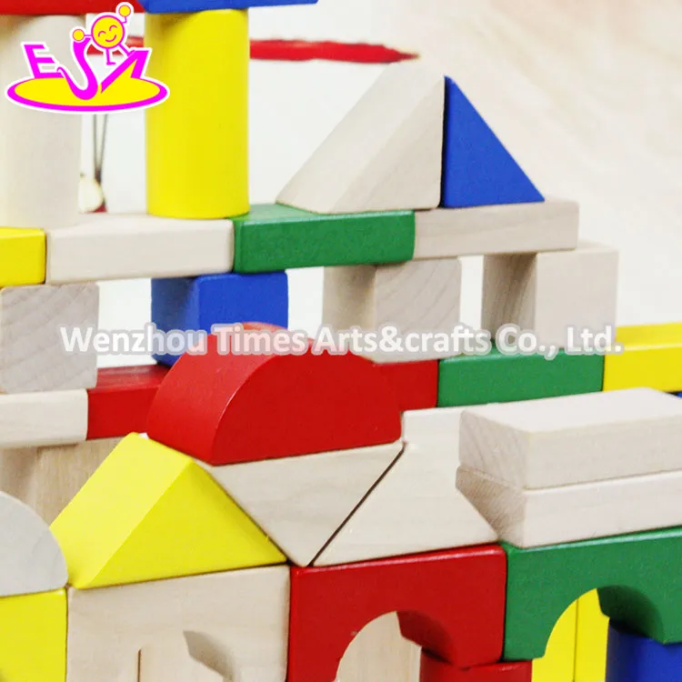 Colorful 80 Pieces Kids Wooden Toy Connecting Building Blocks Best Sale Children Wooden Intelligence Building Blocks W13A137