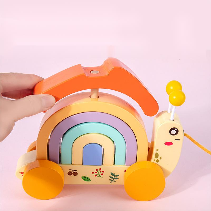 Wooden Snail-Shaped Baby Puzzle for Early Education Rainbow Building Blocks