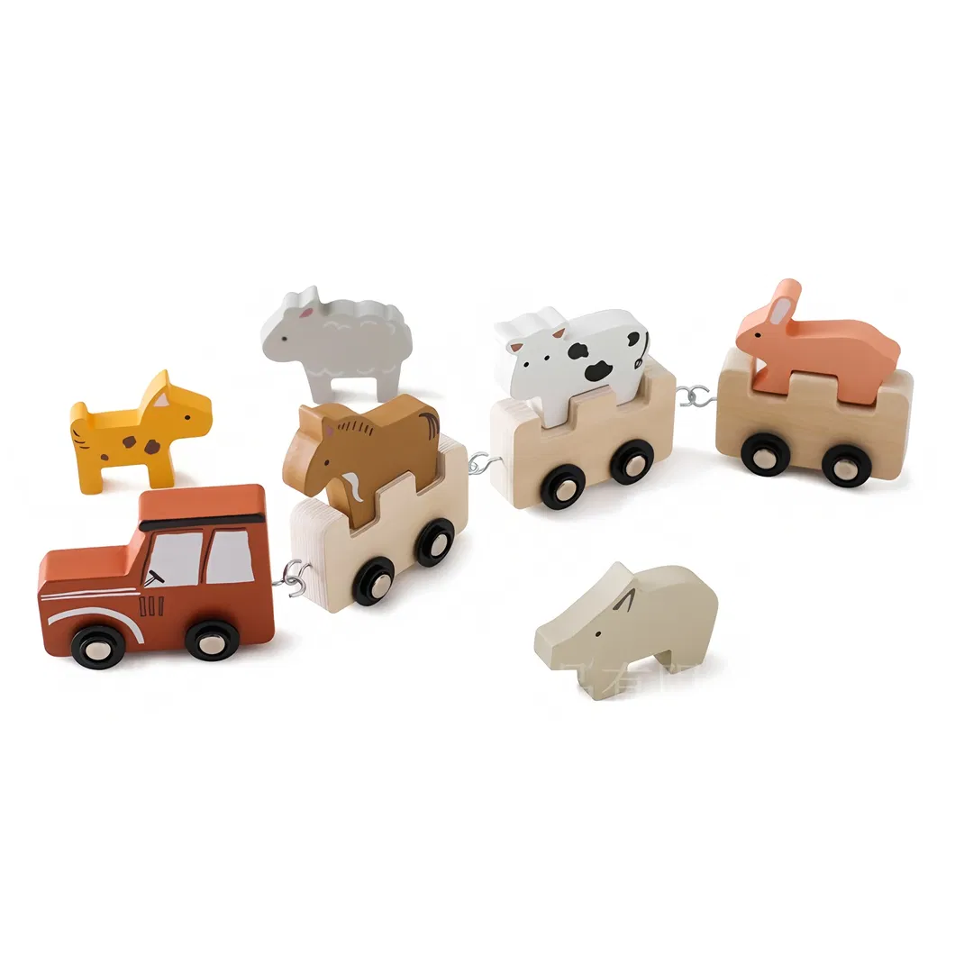 Wholesale Christmas Wooden Cars Wooden Railway Mini Train Set Toy for Kids