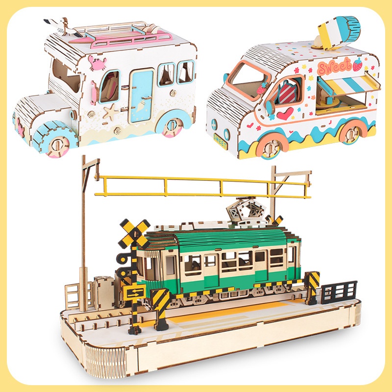 Qlychee Custom 3D Wooden Car Camper Truck Puzzle DIY Assembly Vehicle Model, Educational Brain Teaser Toy for Adult Manufacture