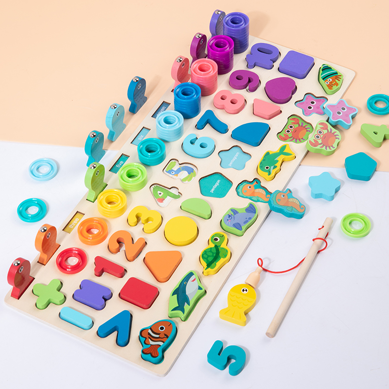 Wooden Comprehensive Learning Kit 5-In-1 Puzzle Set Shape Sorting Numbers Multiple Busy Board For Toddlers