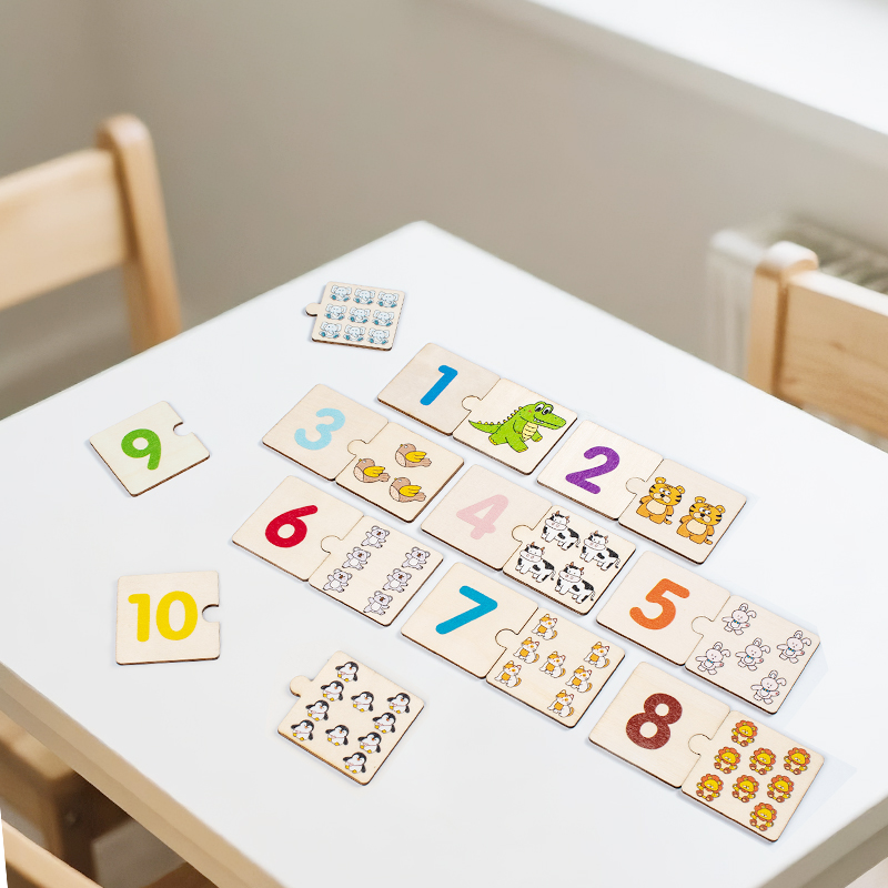 Montessori Wooden Number Matching Games Math Counting Puzzle Board Educational Toy for Kids Boys Girls