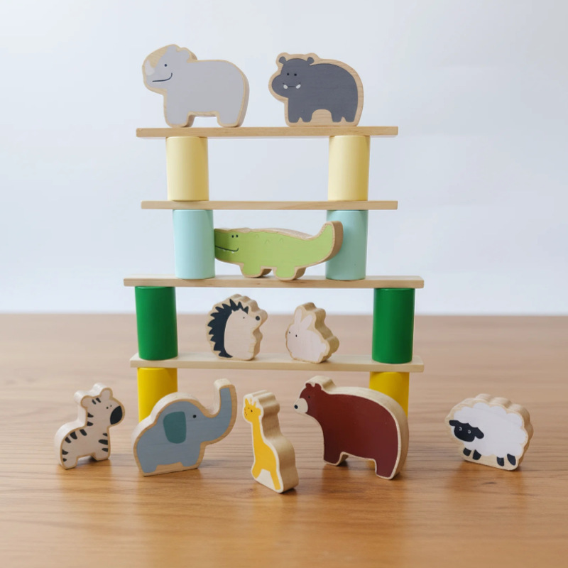 Montessori Creative Animal Balance Stacking Toy Children Learning Toy Wooden DIY Building Blocks Early Educational Toys for Kids