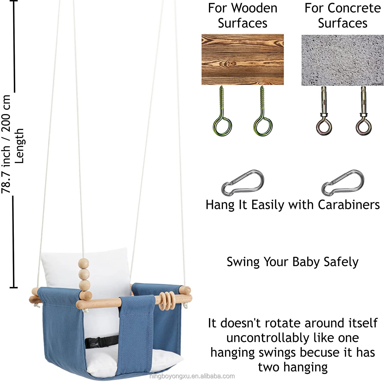 Wooden baby swing detail 2