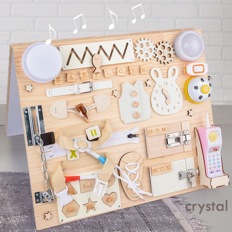 Crystal Hotsale Multifunctional Montessori Educational Wooden Busy Board Early Learning Locking Teaching Aids