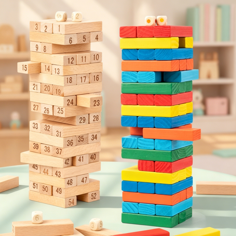 Runwood High Quality Eco-friendly Kids Digital Building Blocks Educational Board Game Tower Layer Wooden Blocks Stack Toys Set