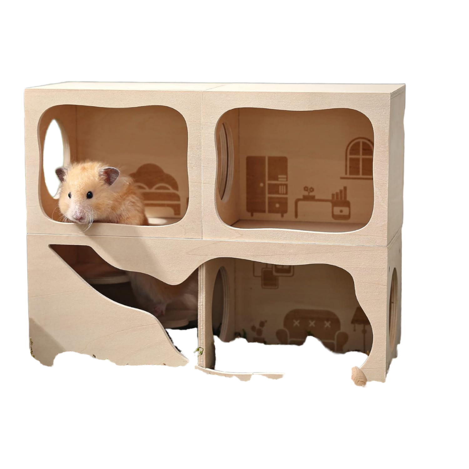 Hamster Hideout Eco-friendly Wooden Rectangle House Small Animals Tunnel Exploring Toys for Dwarf Hamsters Syrian Hamsters
