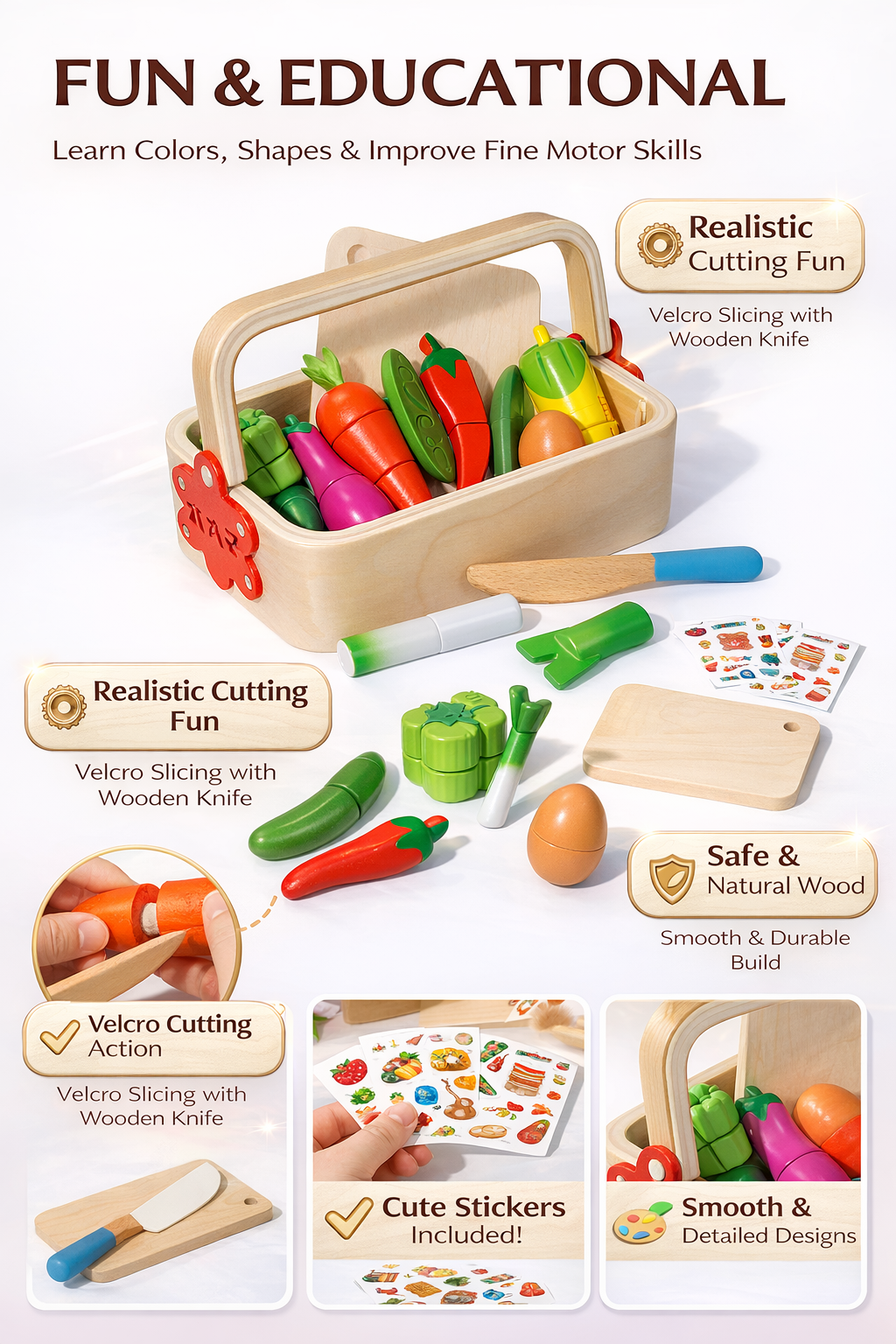 Fun Montessori Wooden Children's Educational Toys Kids Learning Toys for Indoor Preschool Play