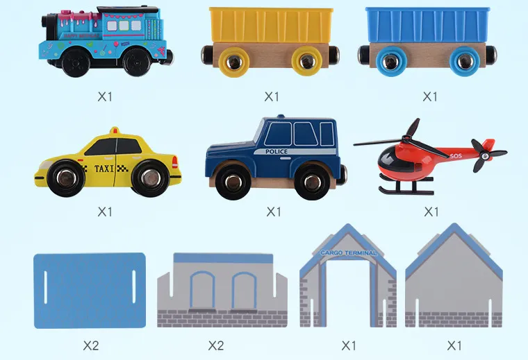 High Quality 80 PCS Wooden Train Railway Sets with Cars