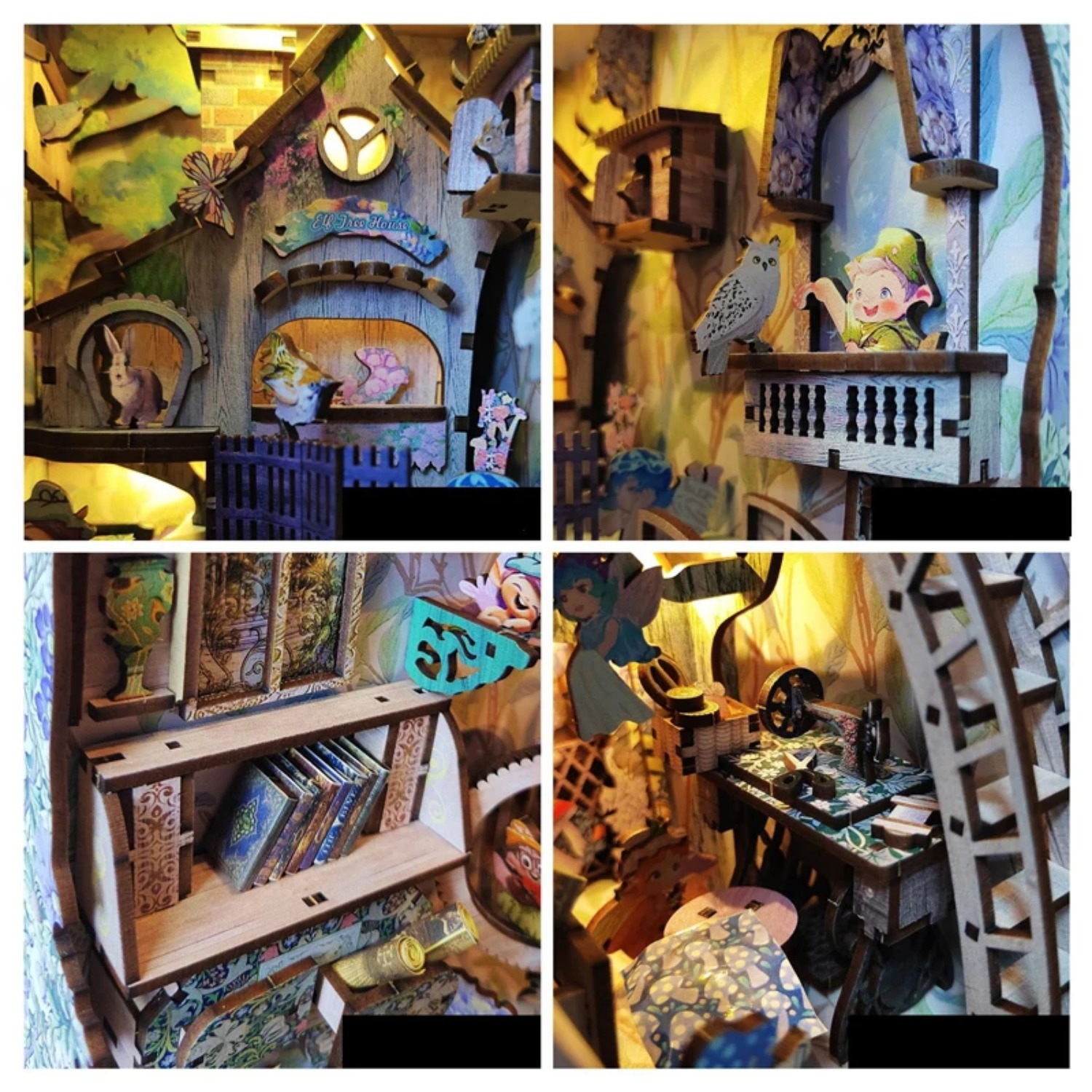 Hamaileon LED Miniature Model House Kit DIY Wooden Dollhouse Book Nook Set Q Version SJ-08 130x180x210mm Boxed Adults Teens