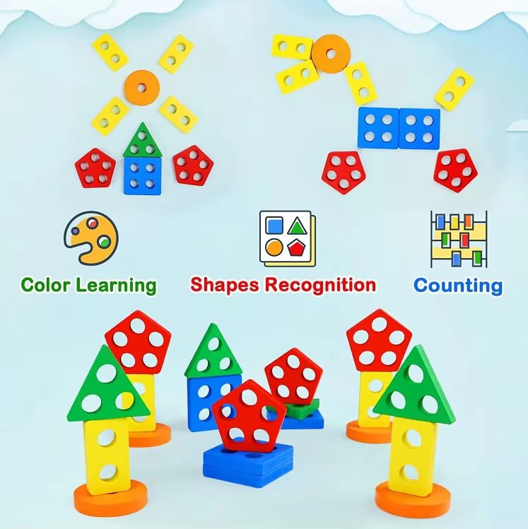 Montessori Toys Wooden Learning Puzzles Shape Sorting & Stacking Toys for Toddlers and Kids Preschool