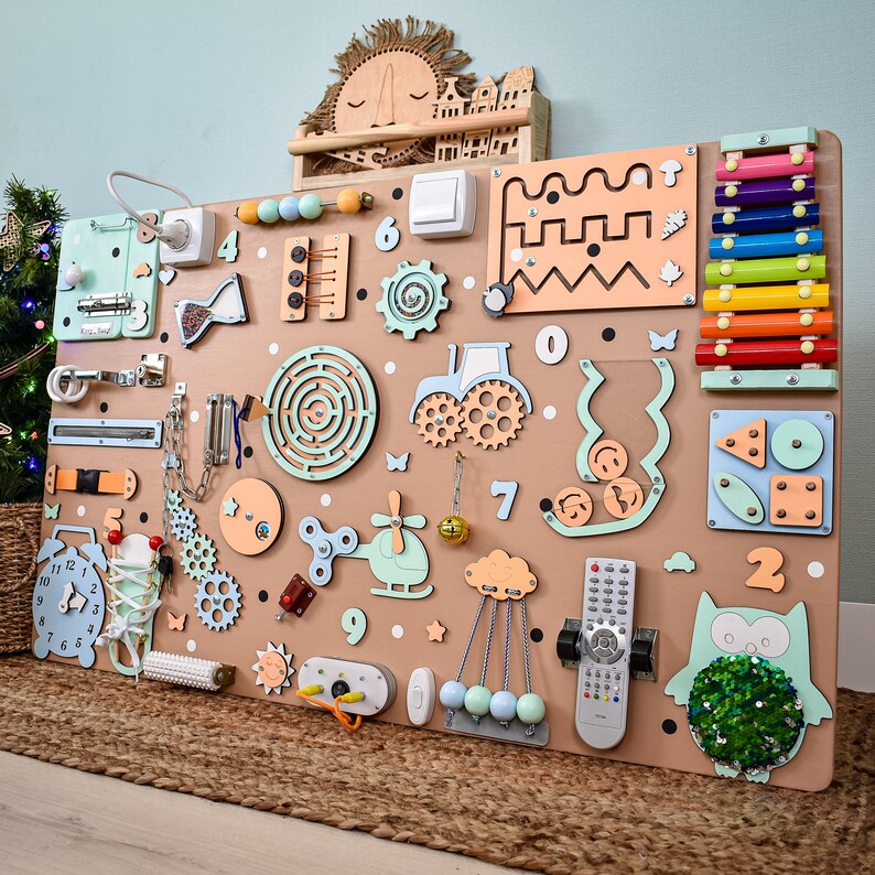Learning Game Wooden Felt Busy Board Wall Montessori Toys Wood Sensory Activity Board for Kids
