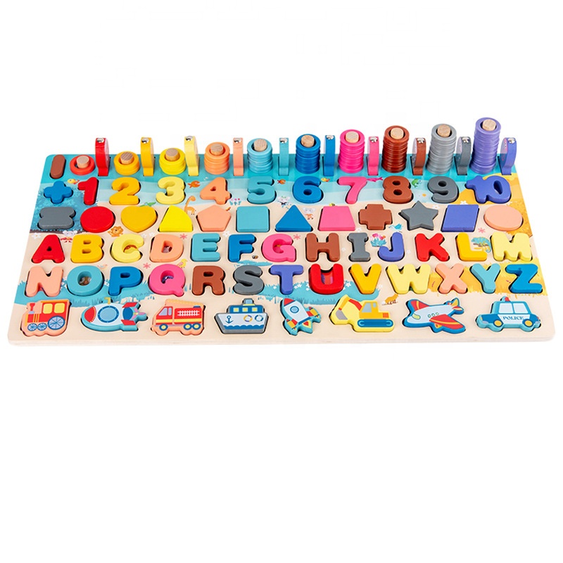 High and Long Wooden Multi-function Toddler Toys Activity Board 6 in 1 Montessori Wooden Games Preschool Wooden Toys Educational