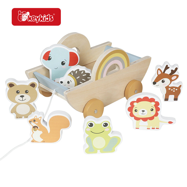 2026 Wholesale Montessori Educational Wooden Forest Animal Pull-Along Wagon Toy for Kids W04A698