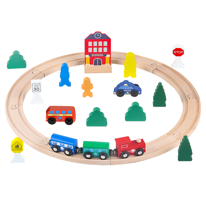 High Quality 26-Piece Circular Wooden Train Tracks Montessori Educational Toy For 5 To 7 Years Old Kids Learning Unisex