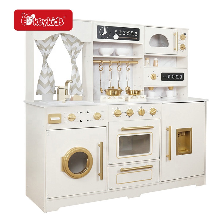 Wooden Kids Play Kitchen Toy Kitchen Set with Lights and Sounds,Ice Maker,Coffee Maker and Running Water W10C853E