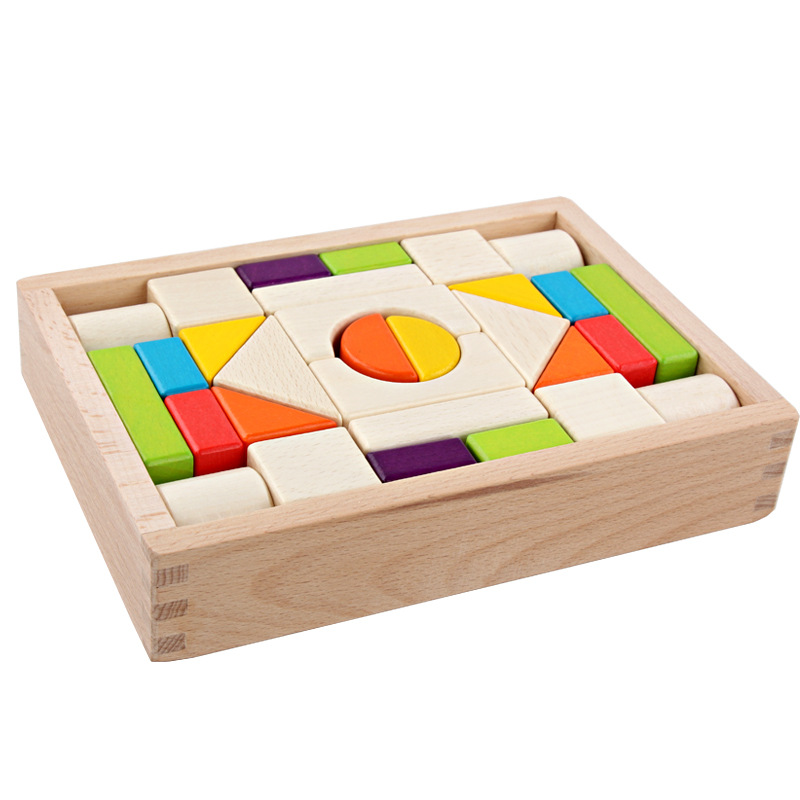 High Quality Eco-Friendly Wooden Building Blocks with Wooden Box Block Toys