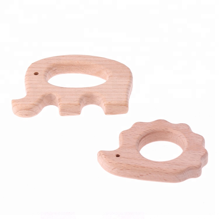 Wholesale Eco-Friendly Safe Baby Natural Wood Color Animal Shaped Wooden Teether Toys